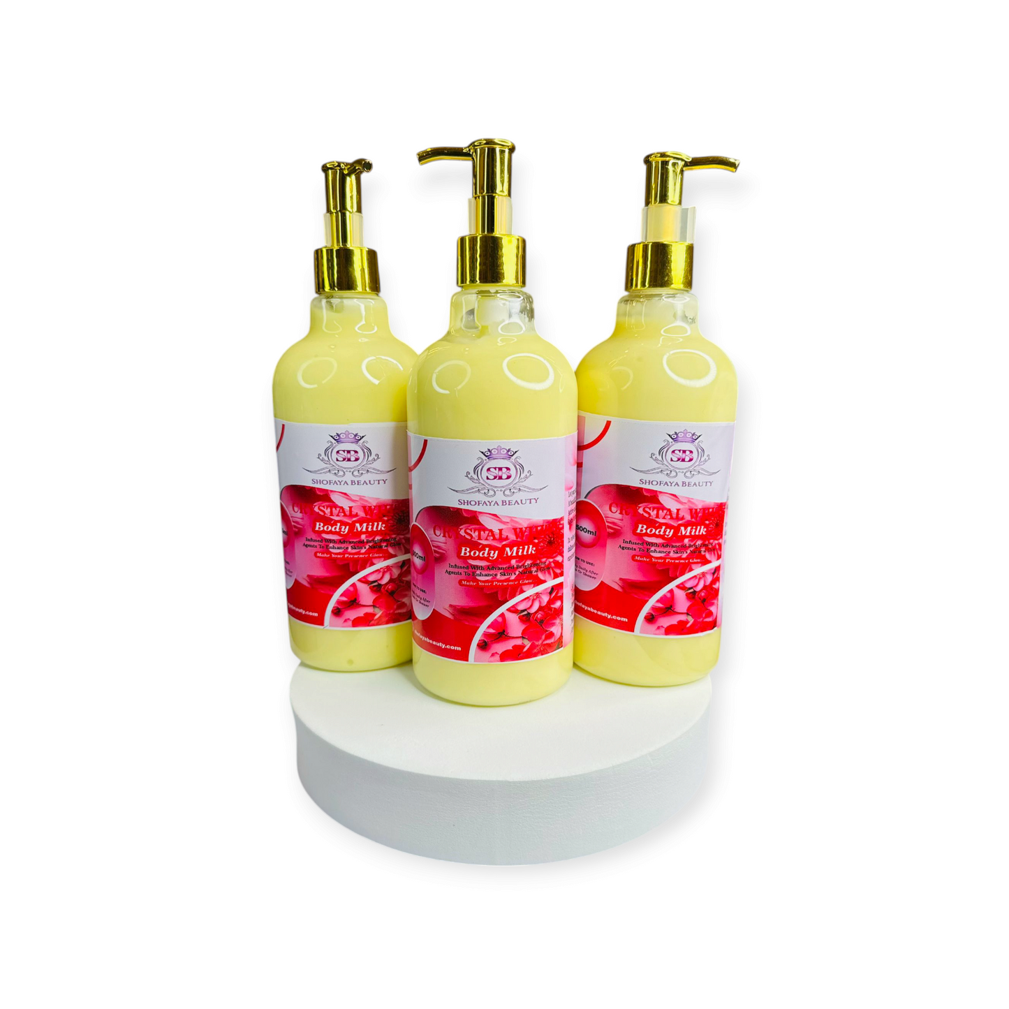 Crystal white body milk on a white background