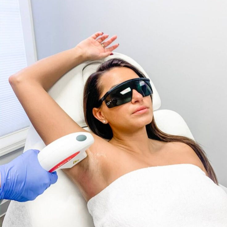 Laser hair removal treatment for legs, bikini, and underarm areas with permanent hair reduction and smooth skin results