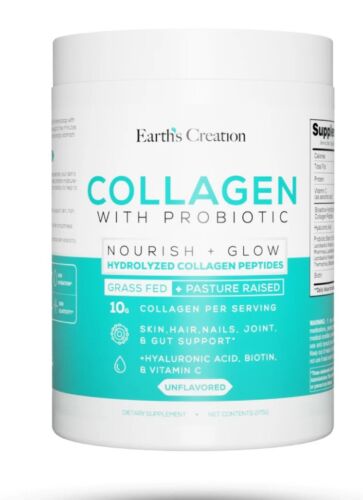 Earth’s Creation Hydrolyzed Collagen Peptides + Probiotics Nourish + Glow