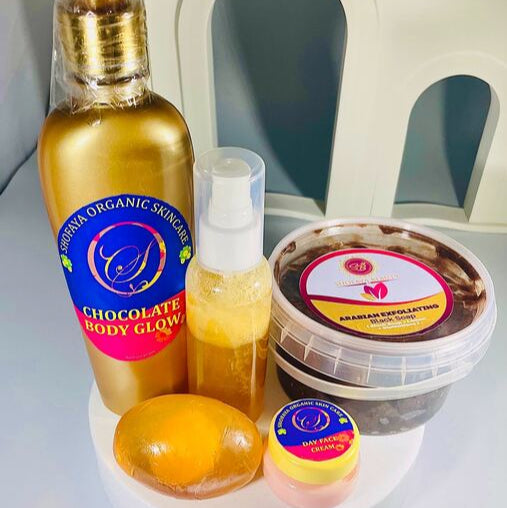 Rich and decadent chocolate set skincare products for hydration and glow