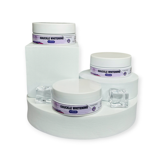 Set of white jars with purple labels on a white background