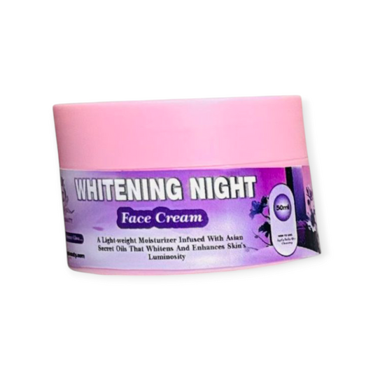 Pink and purple jar of Whitening Night Face Cream on a white background